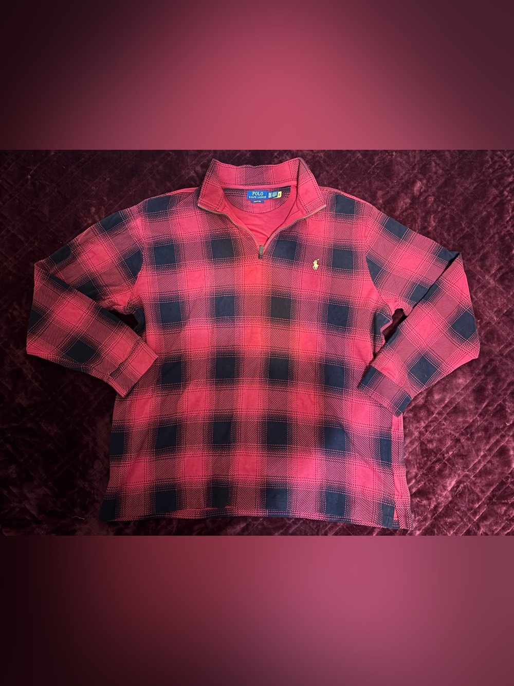 Polo by Ralph Lauren Red & Navy Plaid Quarter-Zip Sweater